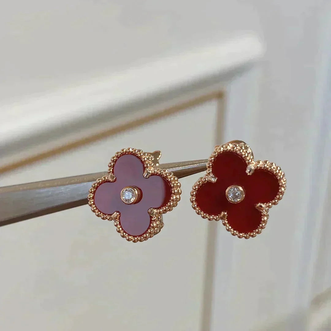 [⭐Lioran]CLOVER MEDIUM 1 MOTIFS CARNELIAN  DIAMOND earrings