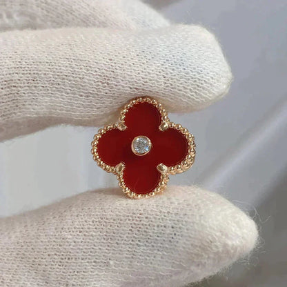 [⭐Lioran]CLOVER MEDIUM 1 MOTIFS CARNELIAN  DIAMOND earrings