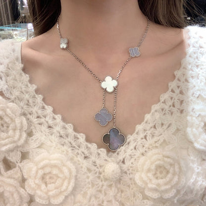 [⭐Lioran]CLOVER MOP CHALCEDONY NECKLACE SILVER 6 MOTIF