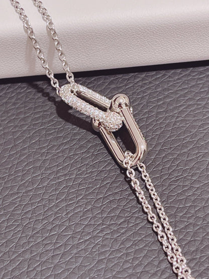[Lioran]HARDWEAR DOUBLE LINK PEDANT SILVER DIAMOND NECKLACE