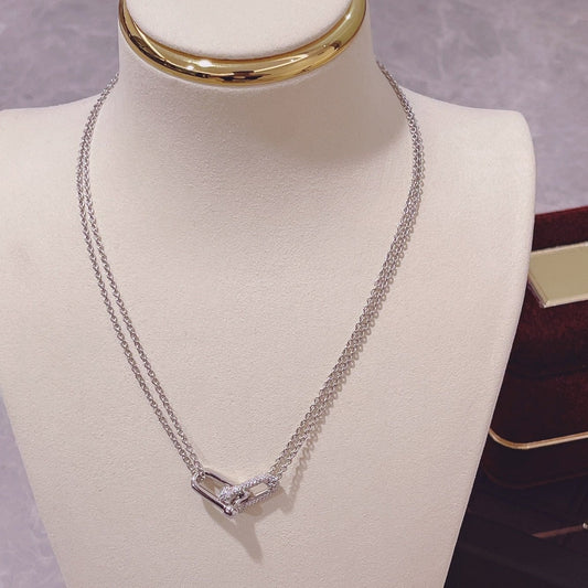 [Lioran]HARDWEAR DOUBLE LINK PEDANT SILVER DIAMOND NECKLACE