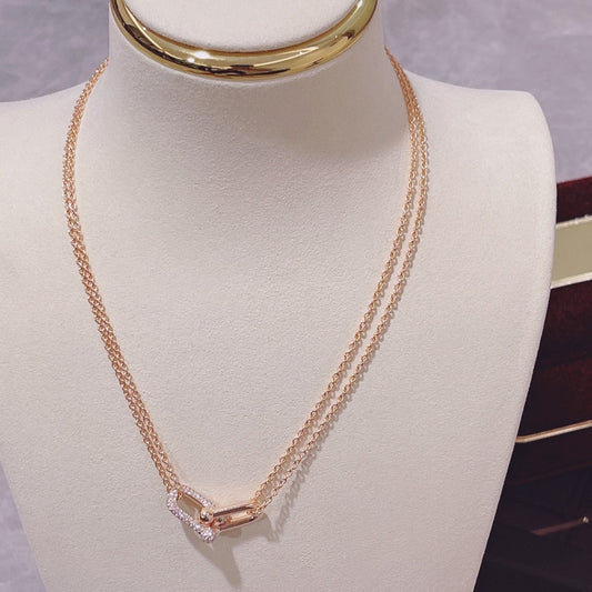 [Lioran]HARDWEAR DOUBLE LINK PEDANT PINK GOLD DIAMOND NECKLACE