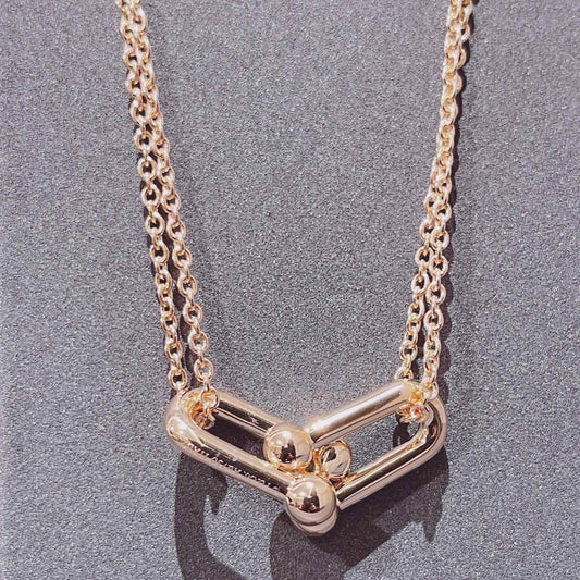 [Lioran]HARDWEAR DOUBLE LINK PEDANT PINK GOLD NECKLACE