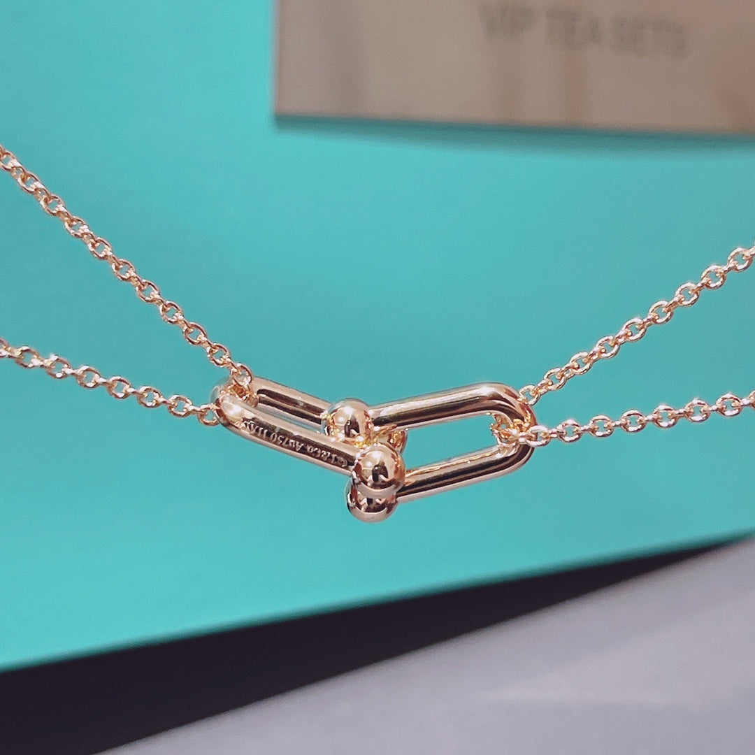 [Lioran]HARDWEAR DOUBLE LINK PEDANT PINK GOLD NECKLACE