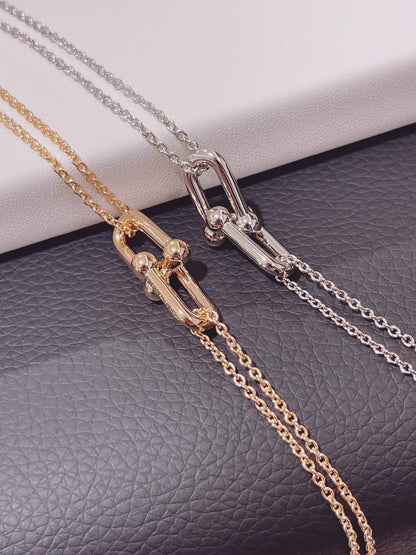 [Lioran]HARDWEAR DOUBLE LINK PEDANT PINK GOLD NECKLACE