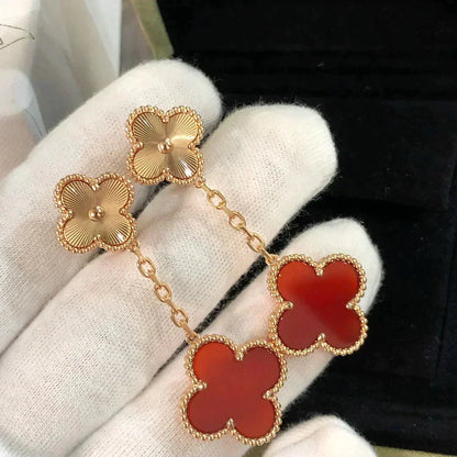 [⭐Lioran]CLOVER 2 MOTIF  LASER CARNELIAN EARRINGS