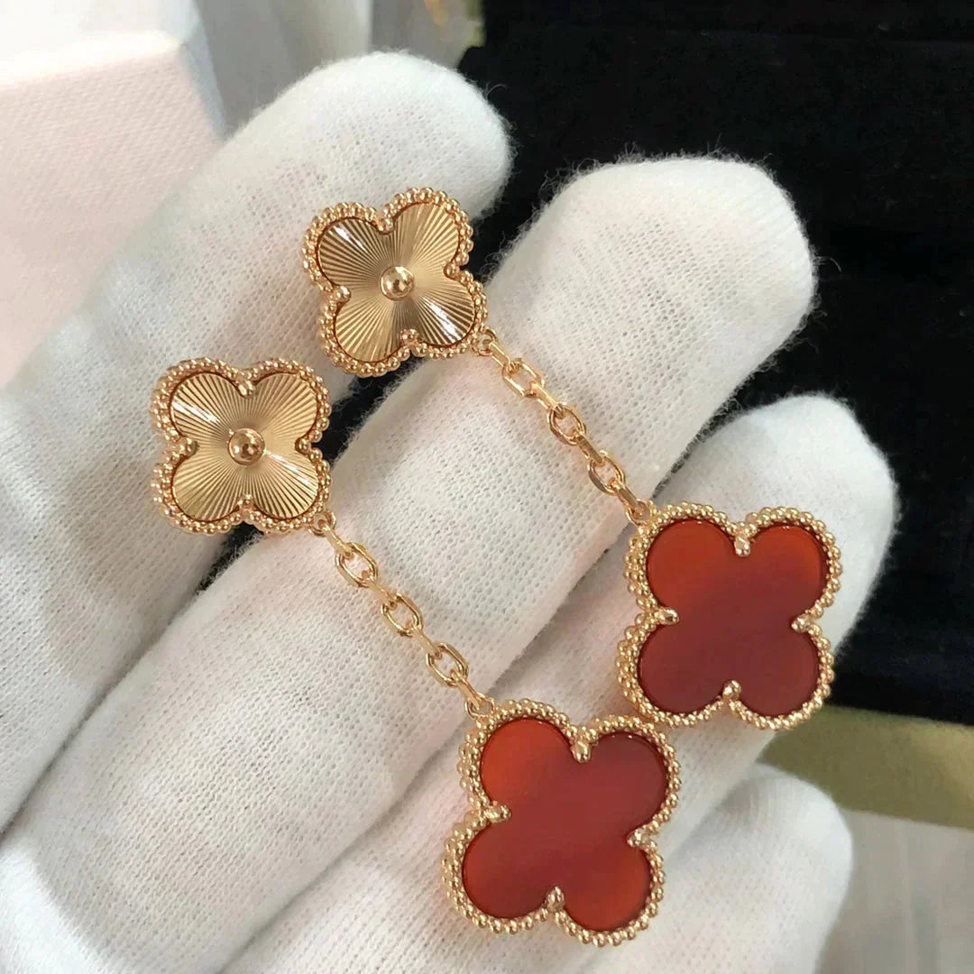 [⭐Lioran]CLOVER 2 MOTIF  LASER CARNELIAN EARRINGS
