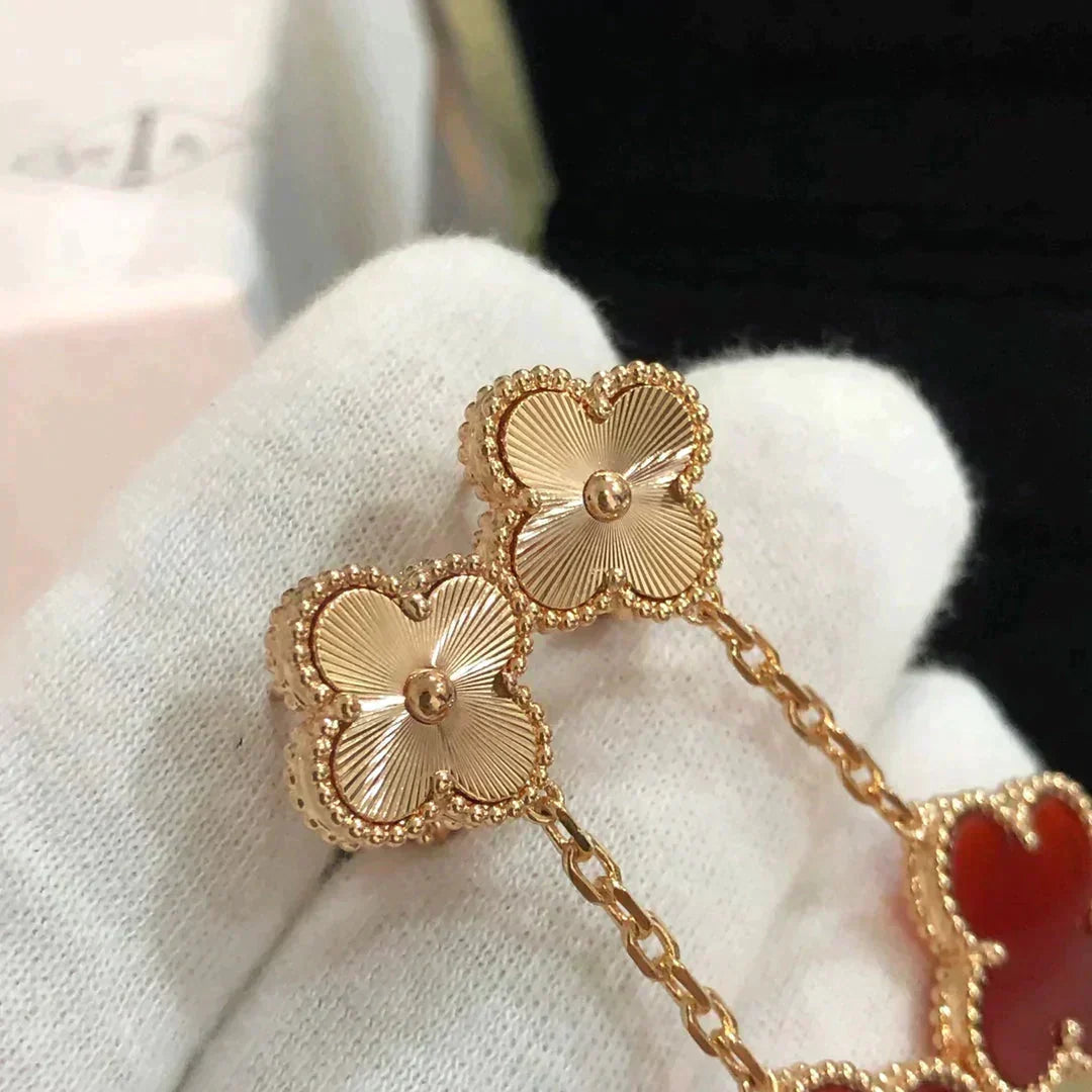 [⭐Lioran]CLOVER 2 MOTIF  LASER CARNELIAN EARRINGS