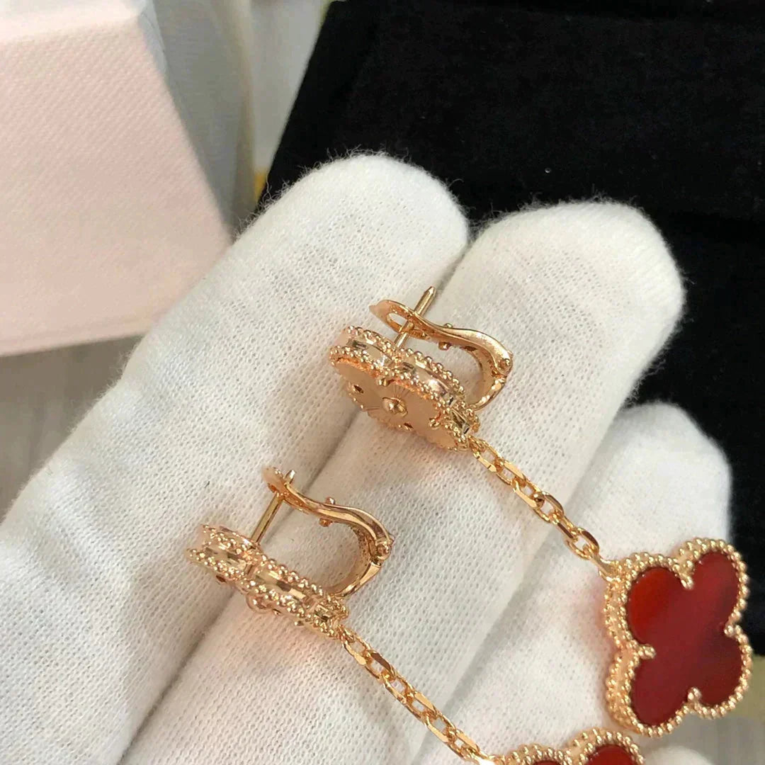 [⭐Lioran]CLOVER 2 MOTIF  LASER CARNELIAN EARRINGS