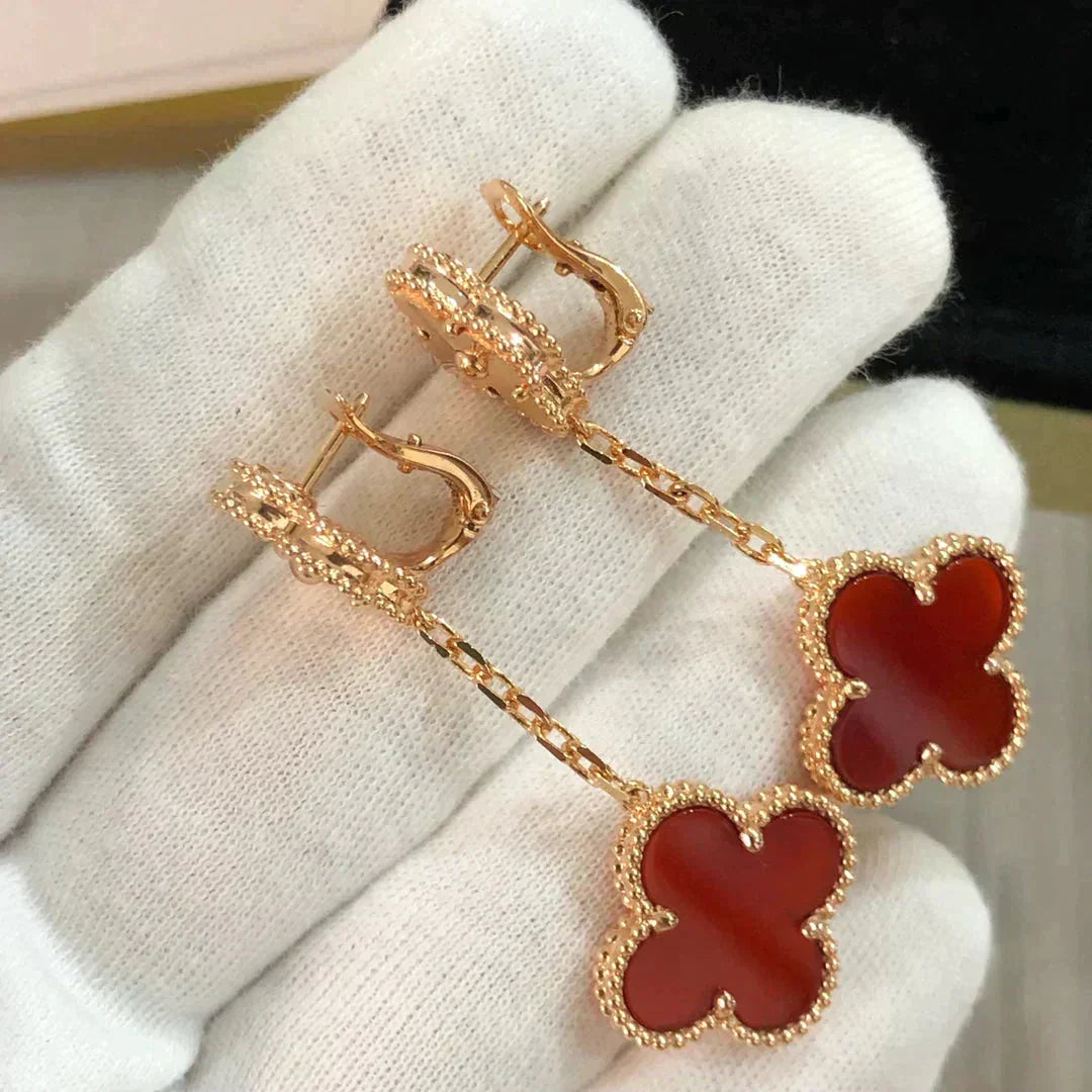 [⭐Lioran]CLOVER 2 MOTIF  LASER CARNELIAN EARRINGS