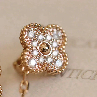 [⭐Lioran]CLOVER MEDIUM 1 MOTIFS FUll DIAMOND EARRINGS