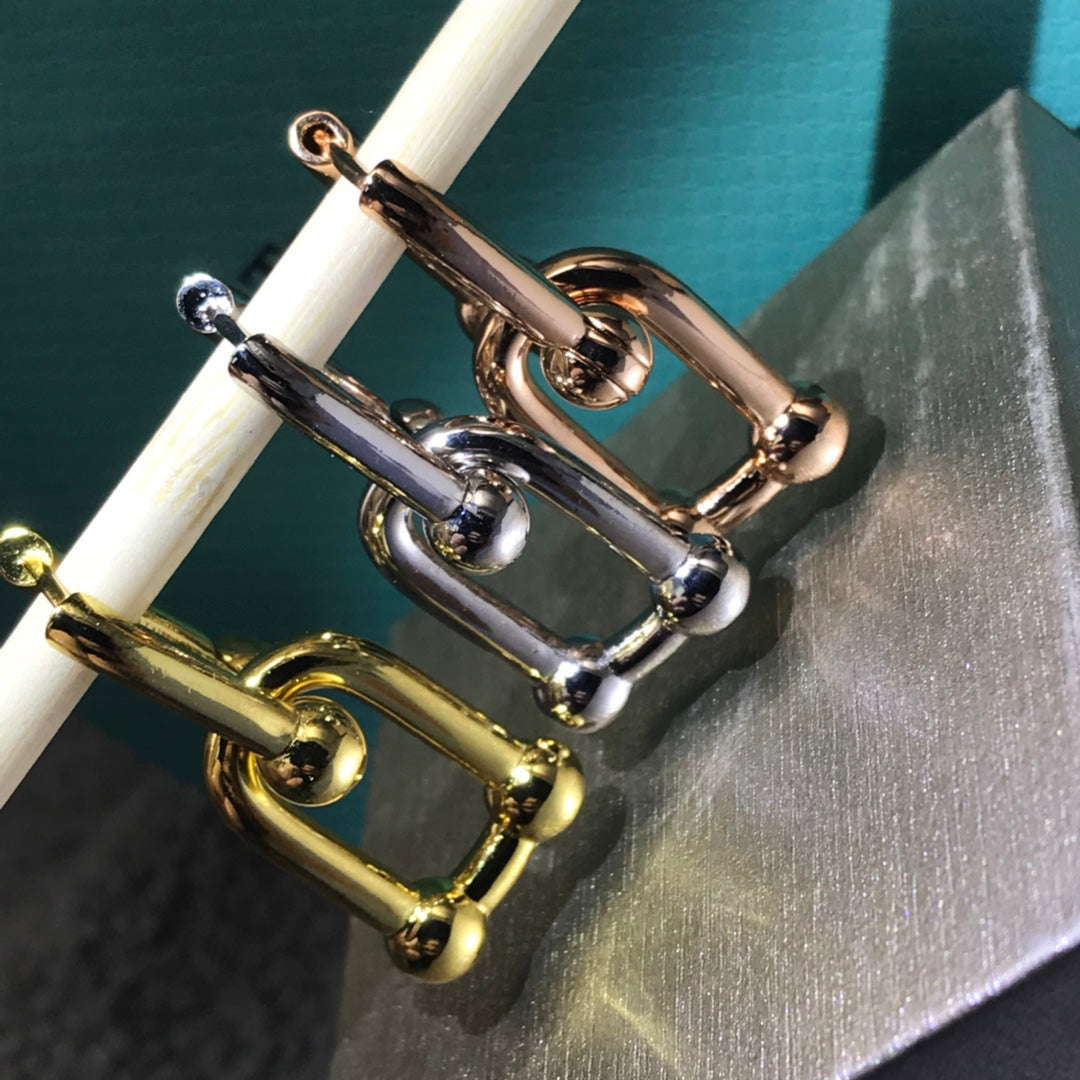 [Lioran]HARDWARE DROP EARRINGS DOUBLE LINK