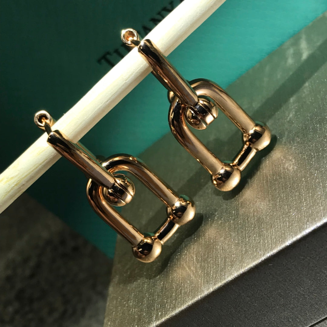 [Lioran]HARDWARE DROP EARRINGS DOUBLE LINK