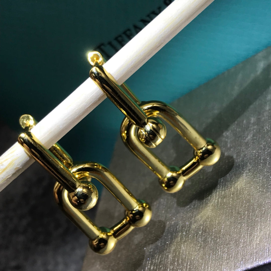[Lioran]HARDWARE DROP EARRINGS DOUBLE LINK