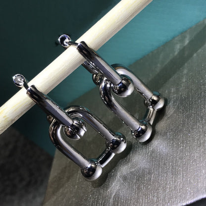 [Lioran]HARDWARE DROP EARRINGS DOUBLE LINK