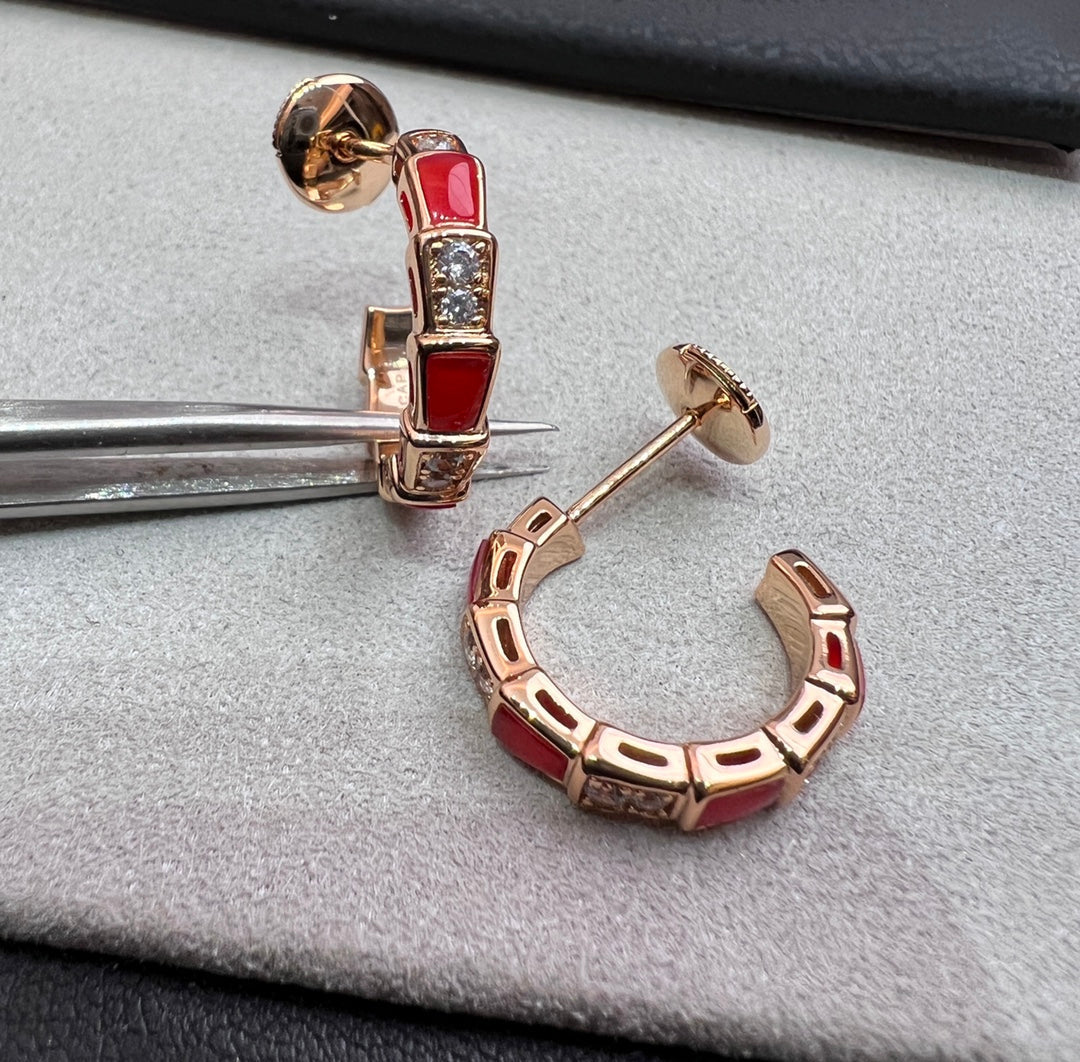 [⭐Lioran]SERPENTI CARNELIAN PINK GOLD EARRINGS