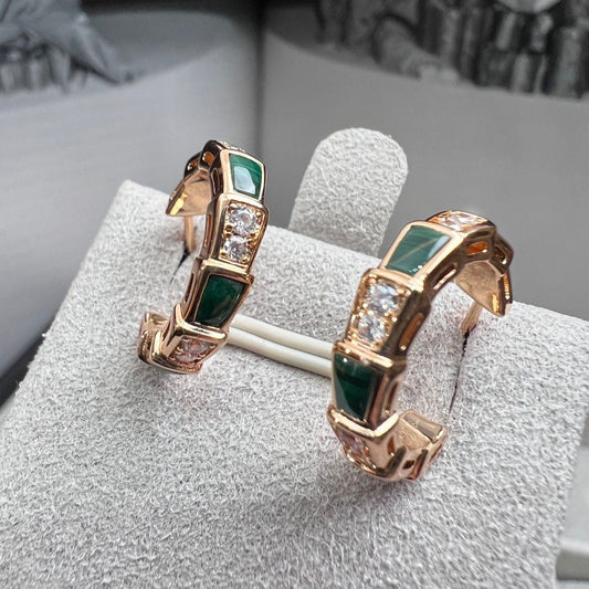 [⭐Lioran]SERPENTI MALACHITE PINK GOLD EARRINGS