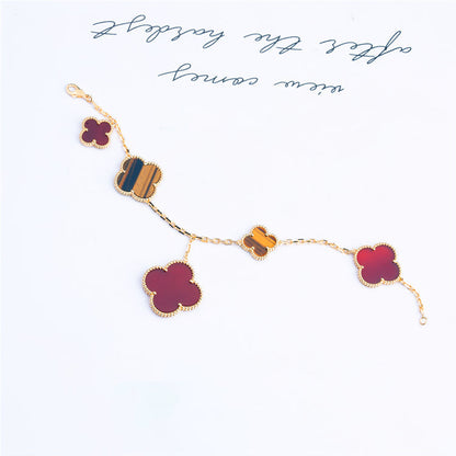 [⭐Lioran]CLOVER BRACELET 5 MOTIFS CARNELIAN TIGER EYE