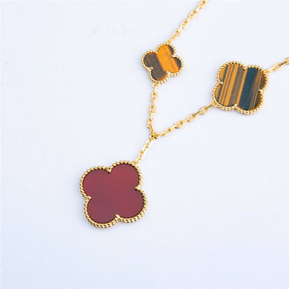 [⭐Lioran]CLOVER BRACELET 5 MOTIFS CARNELIAN TIGER EYE