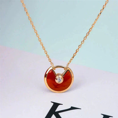 [⭐Lioran]AMULETTE GOLD CARNELIAN ONYX NECKLACE