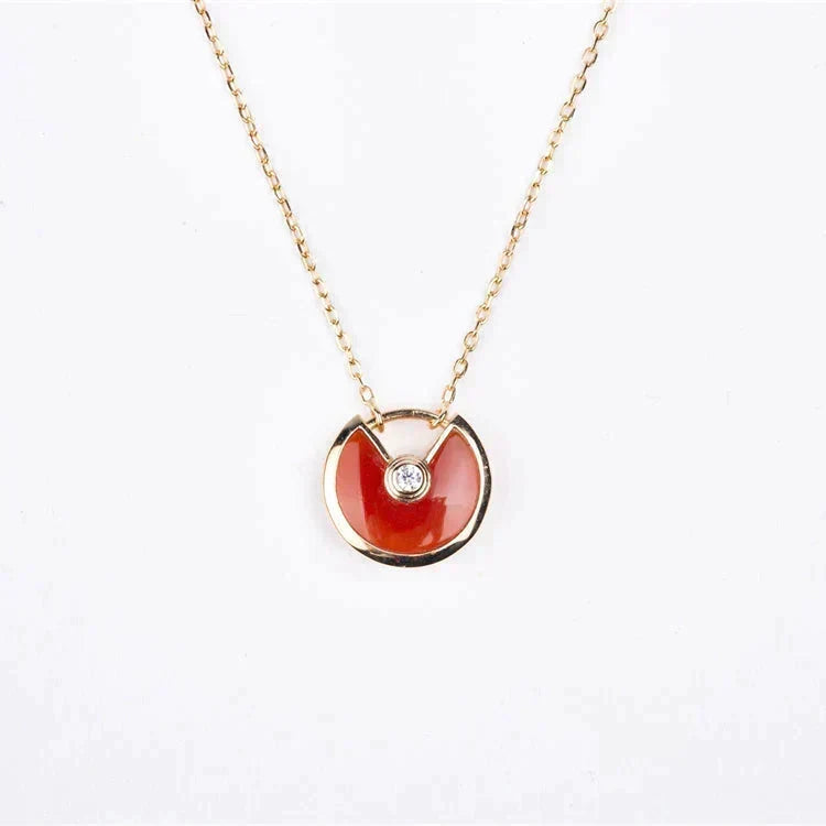 [⭐Lioran]AMULETTE GOLD CARNELIAN ONYX NECKLACE