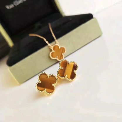 [⭐Lioran]CLOVER MEDIUM 1 MOTIFS TIGER EYE EARRINGS