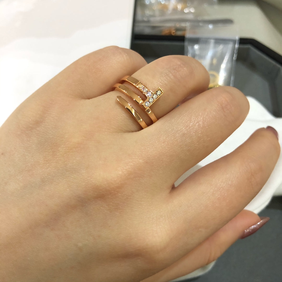 [Lioran]T WIRE DOUBLE ROWS RING PINK GOLD