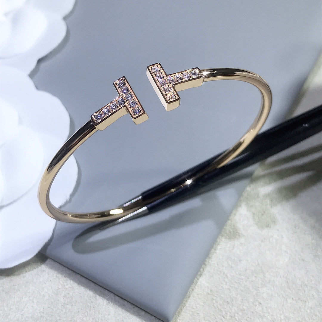 [Lioran]T BRACELET PINK GOLD 1.8MM DIAMOND