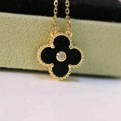 [⭐Lioran]CLOVER 15MM DIAMOND ONYX NECKLACE