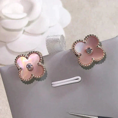 [⭐Lioran]CLOVER MEDIUM 1 MOTIFS  PINK MOP DIAMOND EARRINGS