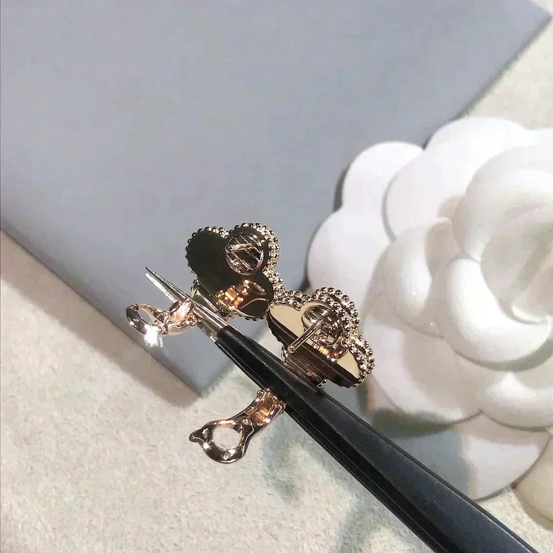 [⭐Lioran]CLOVER MEDIUM 1 MOTIFS  PINK MOP DIAMOND EARRINGS
