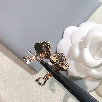 [⭐Lioran]CLOVER MEDIUM 1 MOTIFS  PINK MOP DIAMOND EARRINGS