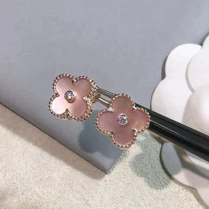 [⭐Lioran]CLOVER MEDIUM 1 MOTIFS  PINK MOP DIAMOND EARRINGS