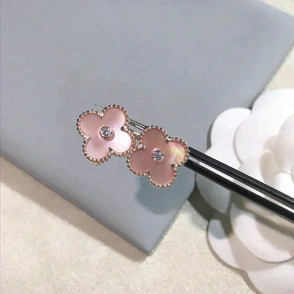 [⭐Lioran]CLOVER MEDIUM 1 MOTIFS  PINK MOP DIAMOND EARRINGS
