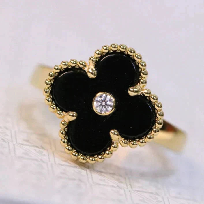 [⭐Lioran]CLOVER ONYX RING GOLD DIAMOND