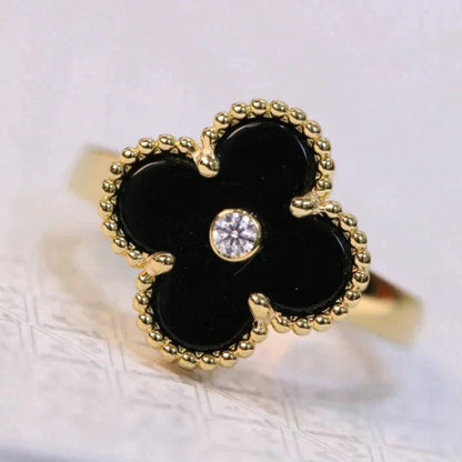 [⭐Lioran]CLOVER ONYX RING GOLD DIAMOND