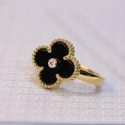 [⭐Lioran]CLOVER ONYX RING GOLD DIAMOND