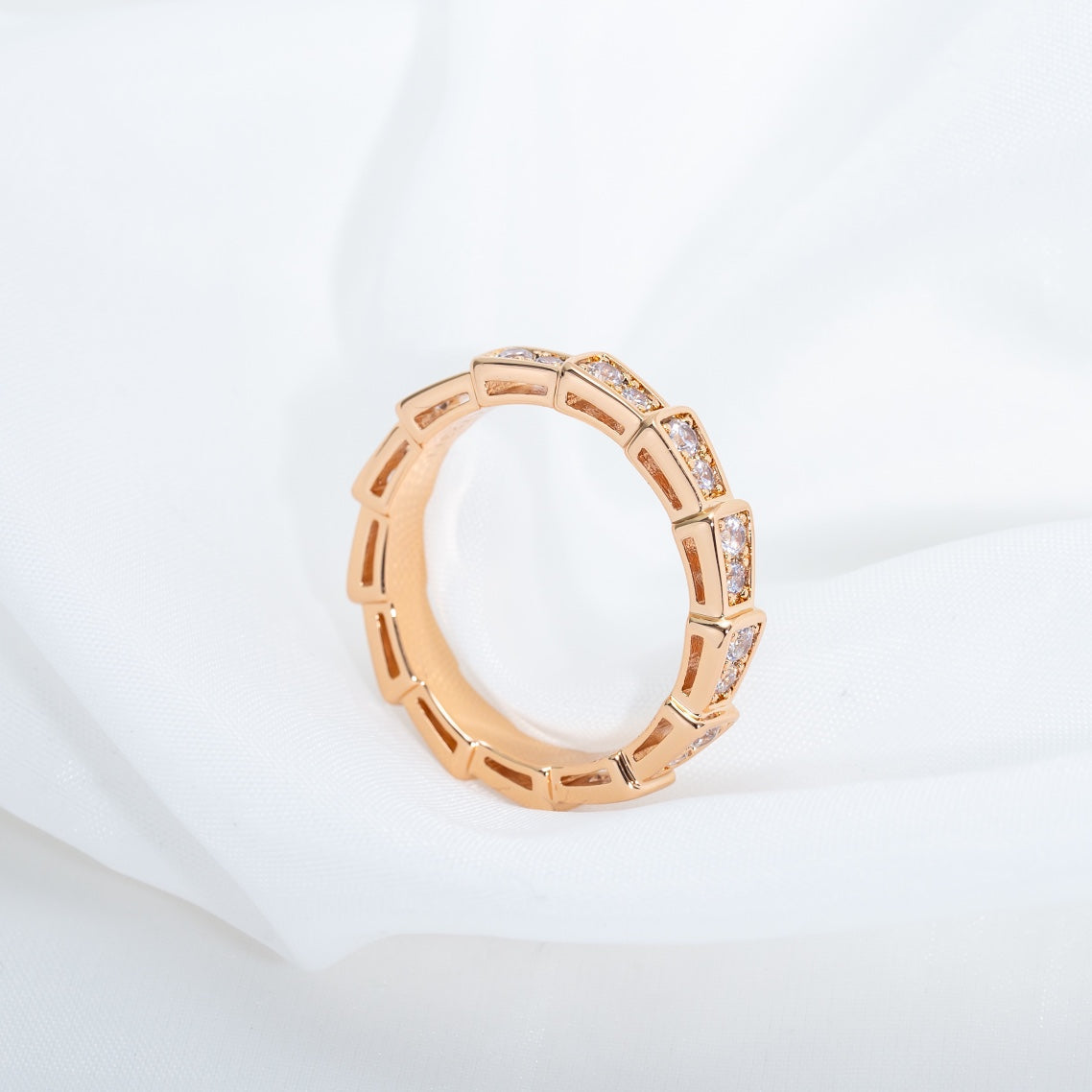 [⭐Lioran]SERPENTI RING PINK GOLD DIAMOND PAVED 3MM