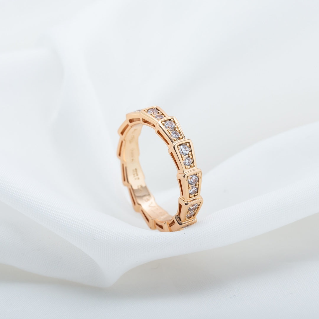 [⭐Lioran]SERPENTI RING PINK GOLD DIAMOND PAVED 3MM