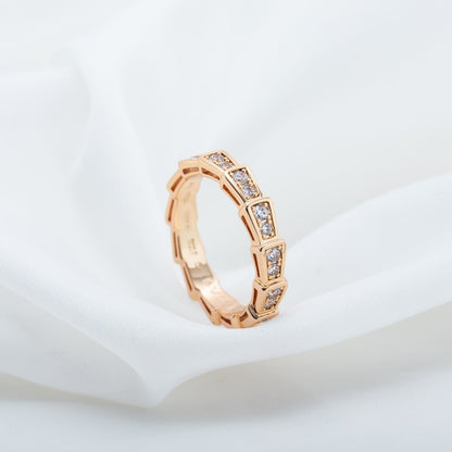 [⭐Lioran]SERPENTI RING PINK GOLD DIAMOND PAVED 3MM