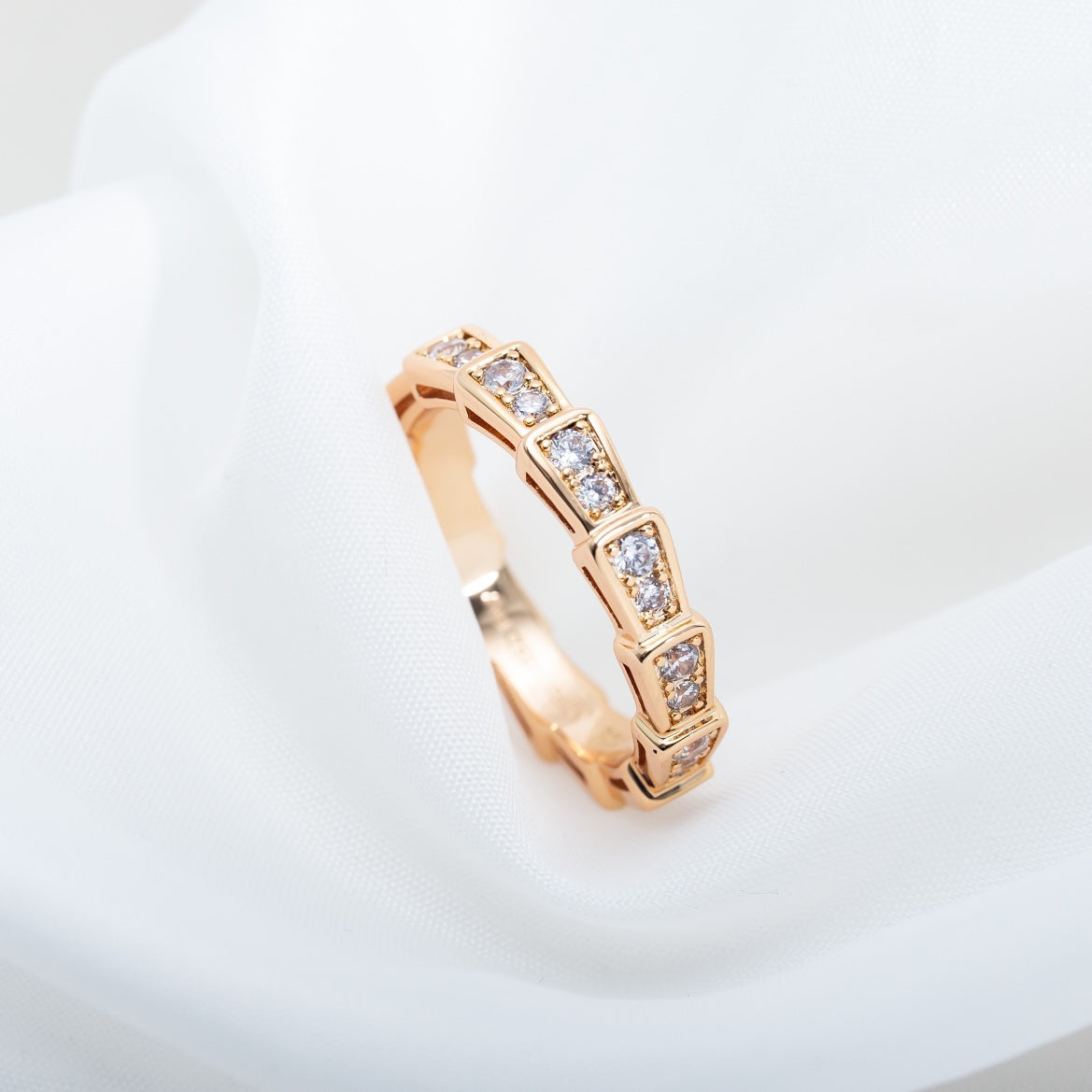 [⭐Lioran]SERPENTI RING PINK GOLD DIAMOND PAVED 3MM