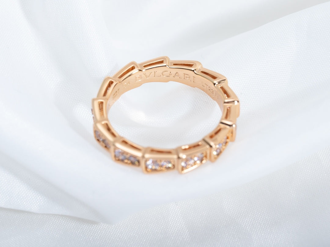 [⭐Lioran]SERPENTI RING PINK GOLD DIAMOND PAVED 3MM