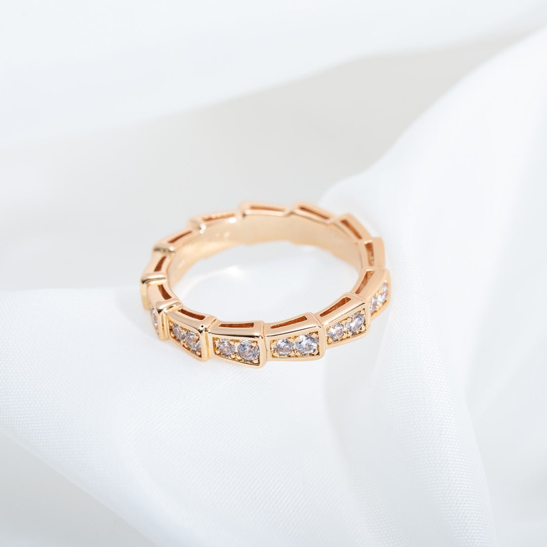 [⭐Lioran]SERPENTI RING PINK GOLD DIAMOND PAVED 3MM