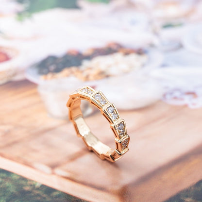 [⭐Lioran]SERPENTI RING PINK GOLD DIAMOND PAVED 3MM