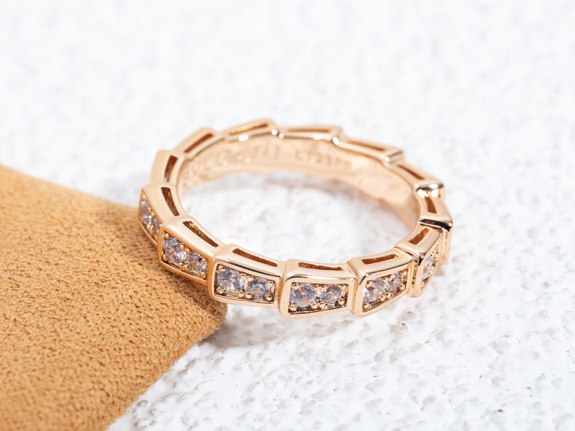 [⭐Lioran]SERPENTI RING PINK GOLD DIAMOND PAVED 3MM
