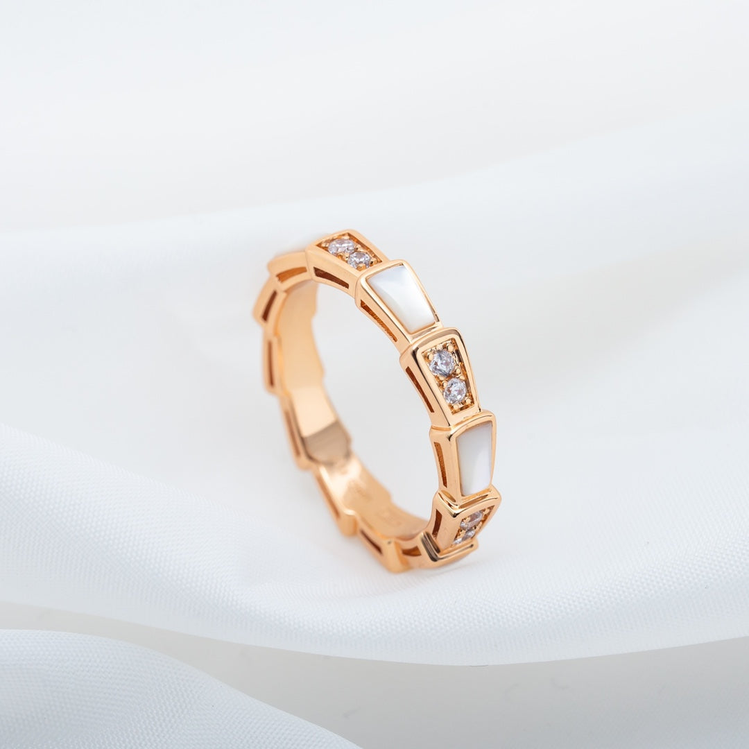 [⭐Lioran]SERPENTI RING PINK GOLD DIAMOND MOP 3MM