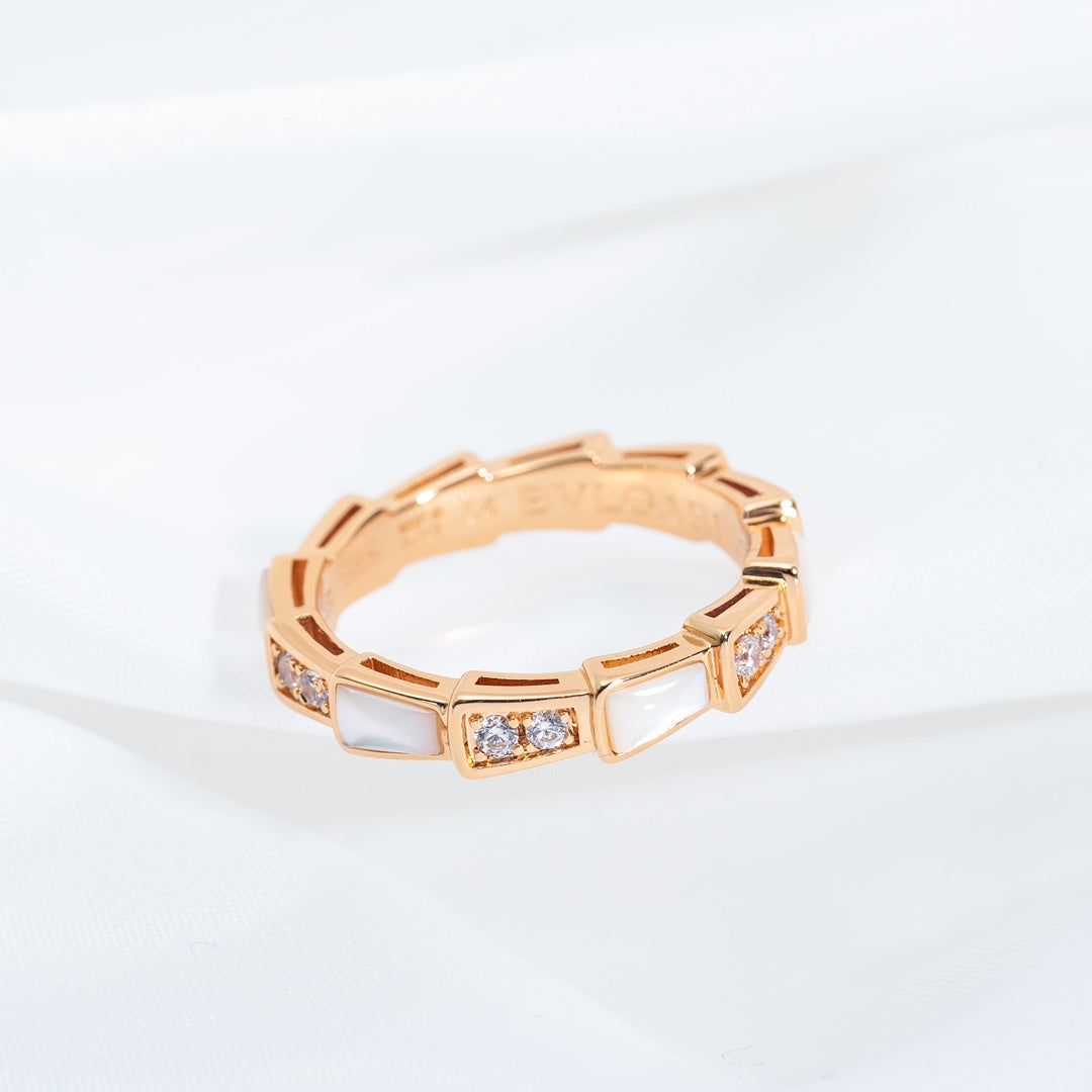 [⭐Lioran]SERPENTI RING PINK GOLD DIAMOND MOP 3MM