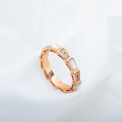 [⭐Lioran]SERPENTI RING PINK GOLD DIAMOND MOP 3MM