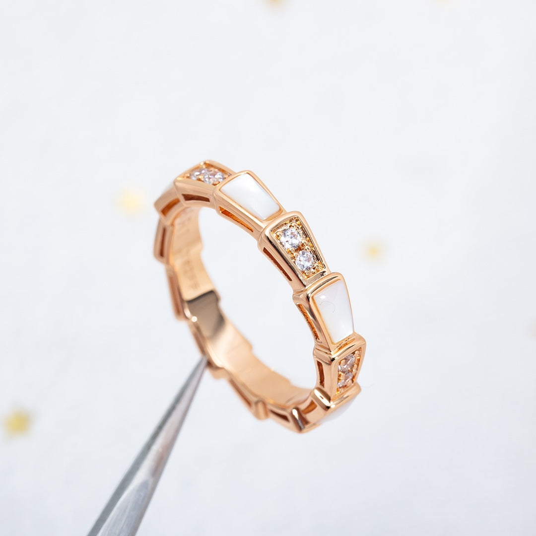 [⭐Lioran]SERPENTI RING PINK GOLD DIAMOND MOP 3MM