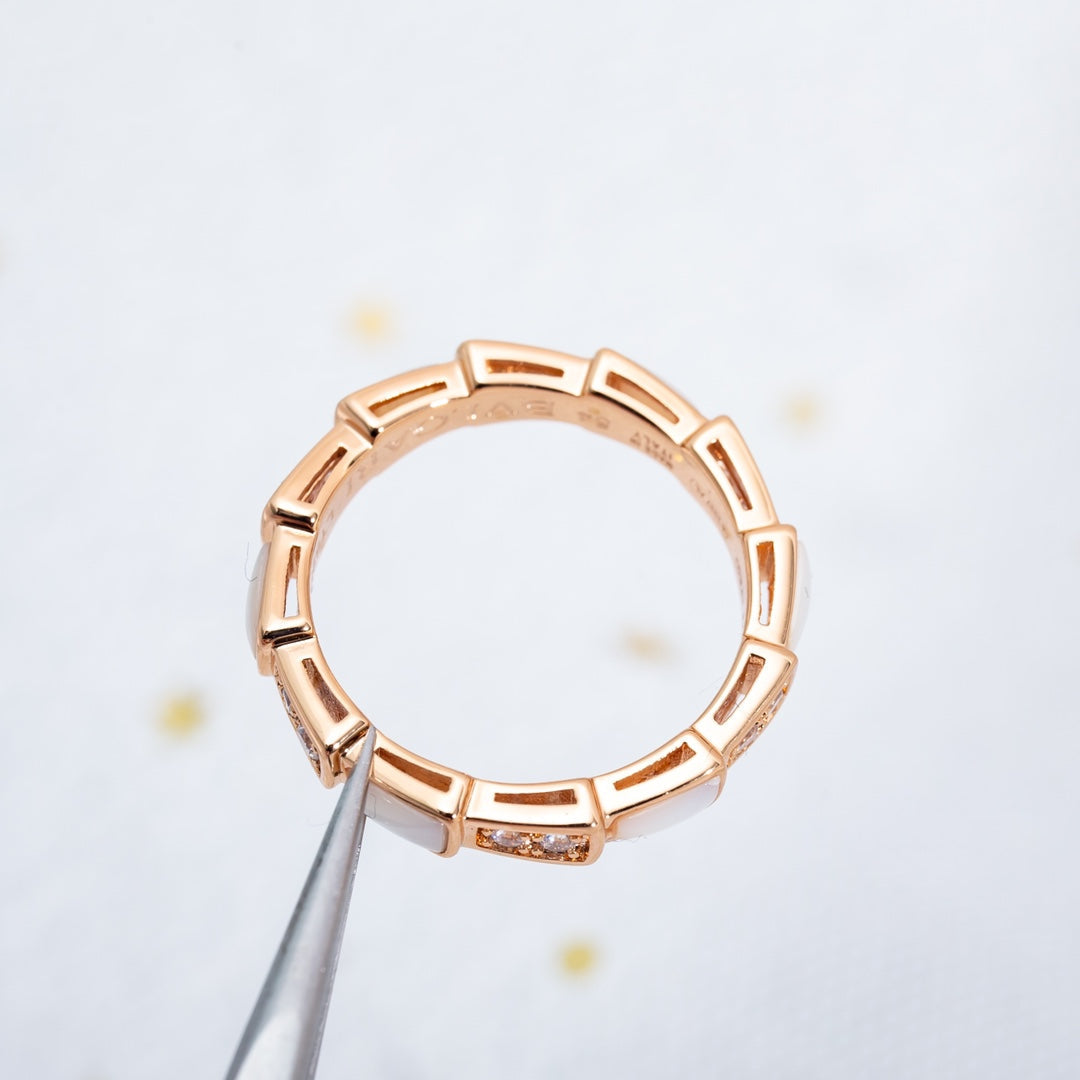 [⭐Lioran]SERPENTI RING PINK GOLD DIAMOND MOP 3MM